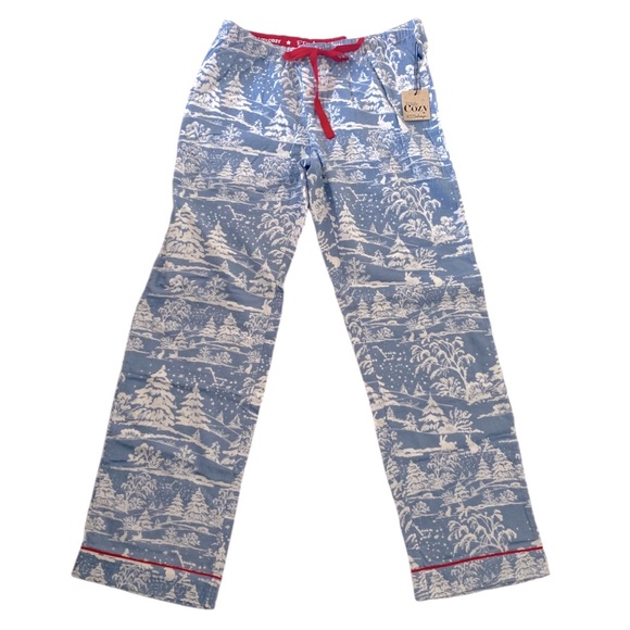 PJ Salvage NWT Winter Scene steel blue flannel sleep pants large 100% cotton - Picture 1 of 8